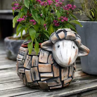 Cartoon sheep animal cute flower pot creative meat cement landscape balcony layout Garden Garden Garden Kindergarten decoration