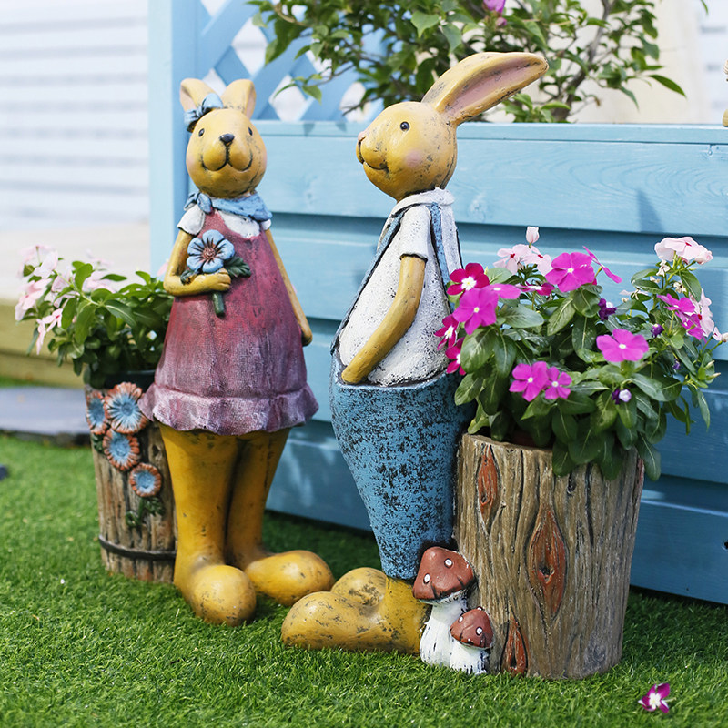 Cartoon animal rabbit green plant couple creative flower pot large decoration outdoor courtyard garden layout balcony decoration