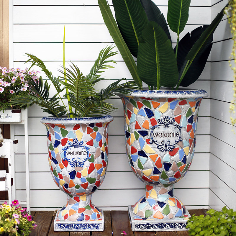 Special Size Courtyard Garden Terrace arrangement Decorative Flower Pots Eurostyle Big High Foot Cups Imitation Ceramic Creativity 2022 new