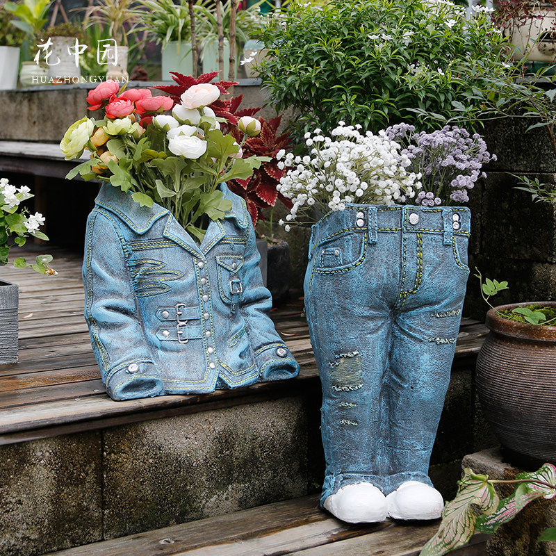 (Loss clearance)Jeans flower pot plant creative personality Garden Park decoration Courtyard Balcony decoration