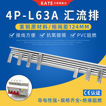 4P earth leakage 63A Electric busbars red copper C45 empty open connection row 124mm pitch DZ47 breaker wiring