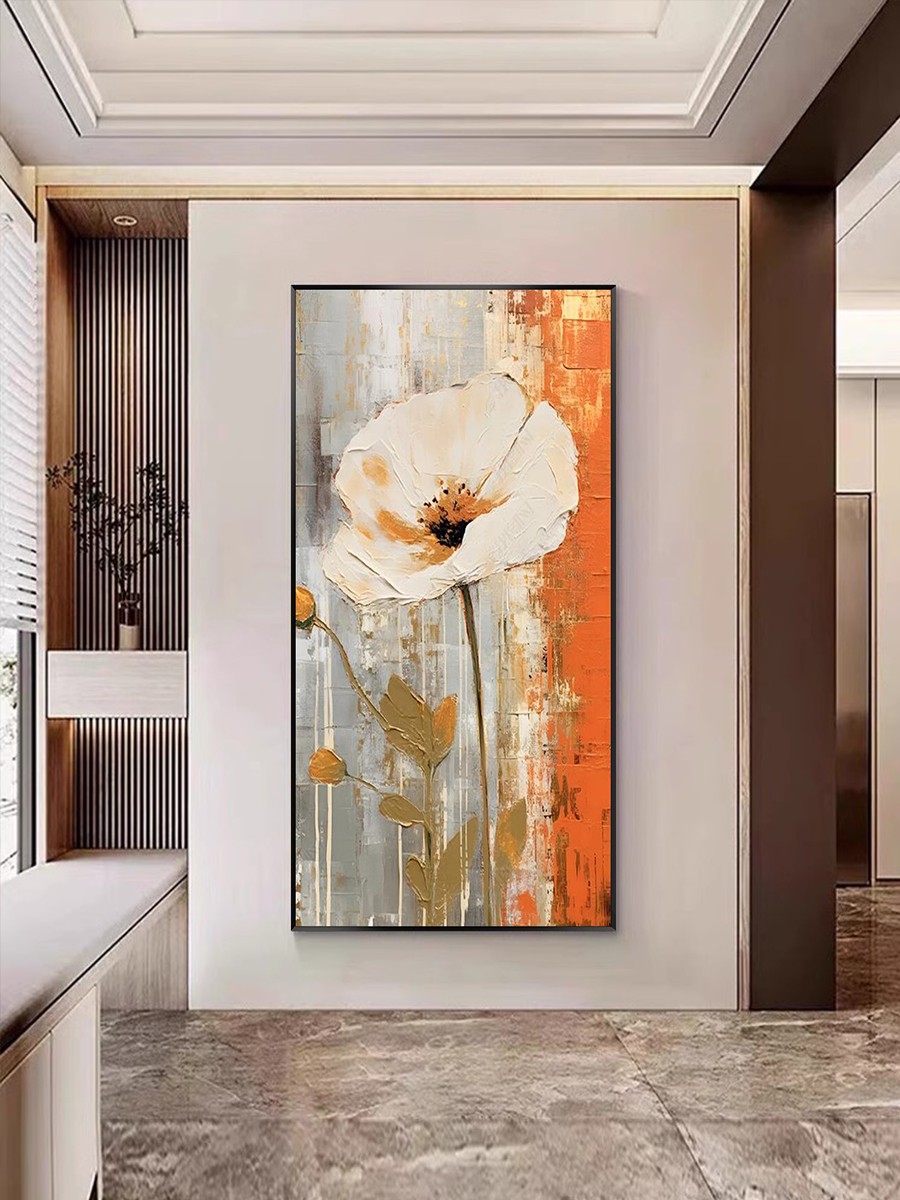 Pure Hand Painted Oil Painting Light Extravagant Advanced Entrance of the family Xuanguan Decorative Painting Modern Brief Corridor Aisle vertical version Flower hanging painting-Taobao
