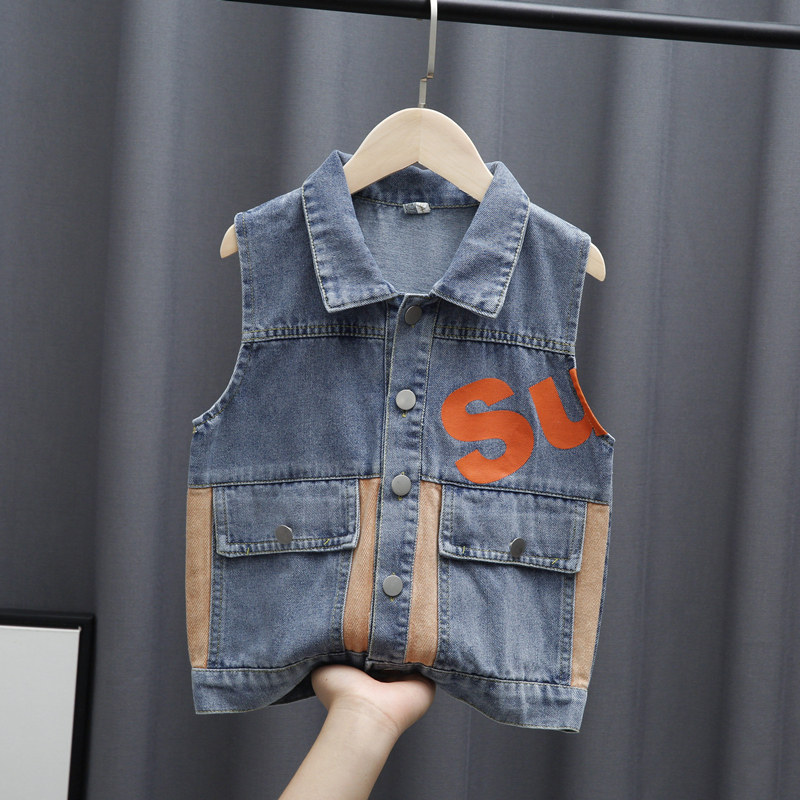 Boy Cowboy Waistcoat Spring Autumn Children's Vest Jacket Foreign Korean Version Boy New Outwear Horse Pinch Tide