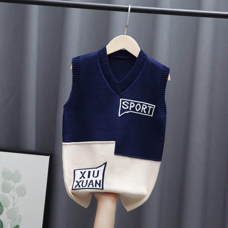Boy knit waistcoat sweater fur line CUHK Tong Ma clip Spring autumn new gush clothes outside wearing child Shoulder Tide