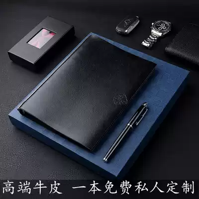 A5 leather first layer cowhide crazy horse leather exquisite removable loose-leaf business office meeting hand account diary note notebook Subsidiary gift gift set can be customized printed logo