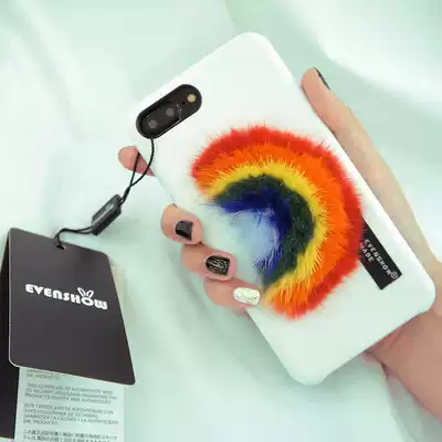 EVENSHOW new mink plush rainbow mobile phone protective case iPhone11 pro Xs MAX leather 7 8plus