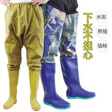 Ледяной подушка 雨鞋男女过膝超长高筒农田水田插秧钓鱼平底防水防滑软底水鞋雨靴