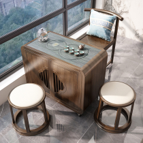 Balcony tea table and chair combination Solid wood small tea table Living room household side cabinet small tea table Small tea table removable tea cart