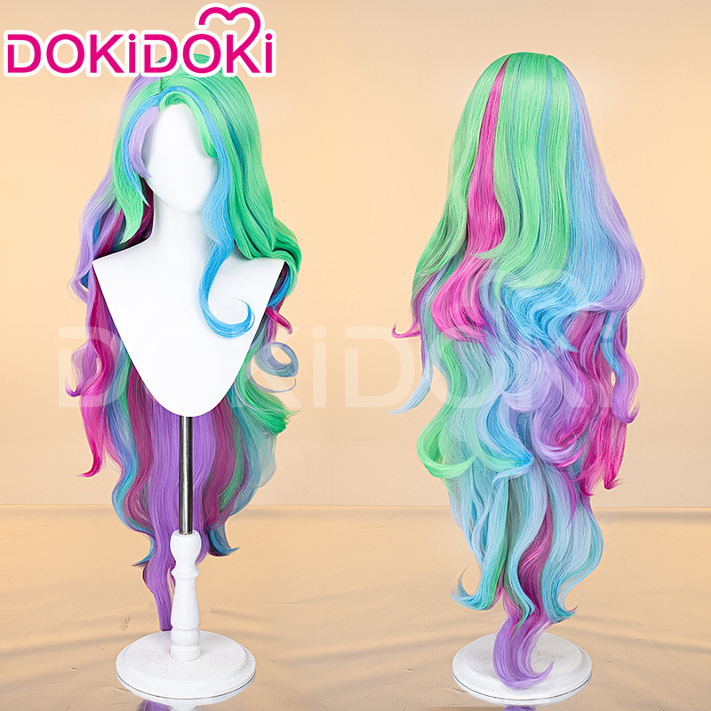 Dokidoki in Stock My Little Pony Celestia Cosplay Wig Multi-Color Layered Needs Styling