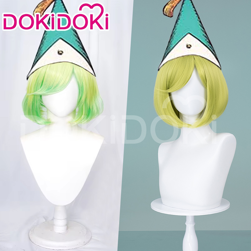 Dokidoki in Stock Magic Workshop of Pointed Hats Coco Cosplay Wig Yellow-Green Highlights Bob Haircut
