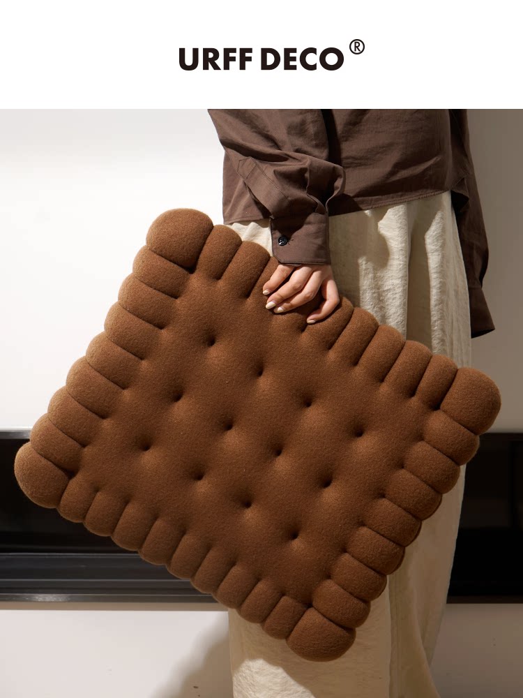 Japan imported MUJIΕURFF DECO biscuit cushion thickened short velvet super cute pillow chocolate chair