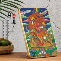 Customized table setting for the portrait of the Wrathful Padmasambhava Dorje Chola and hanging painting of the Angry Padmasambhava Buddha statue of Dorje Chola