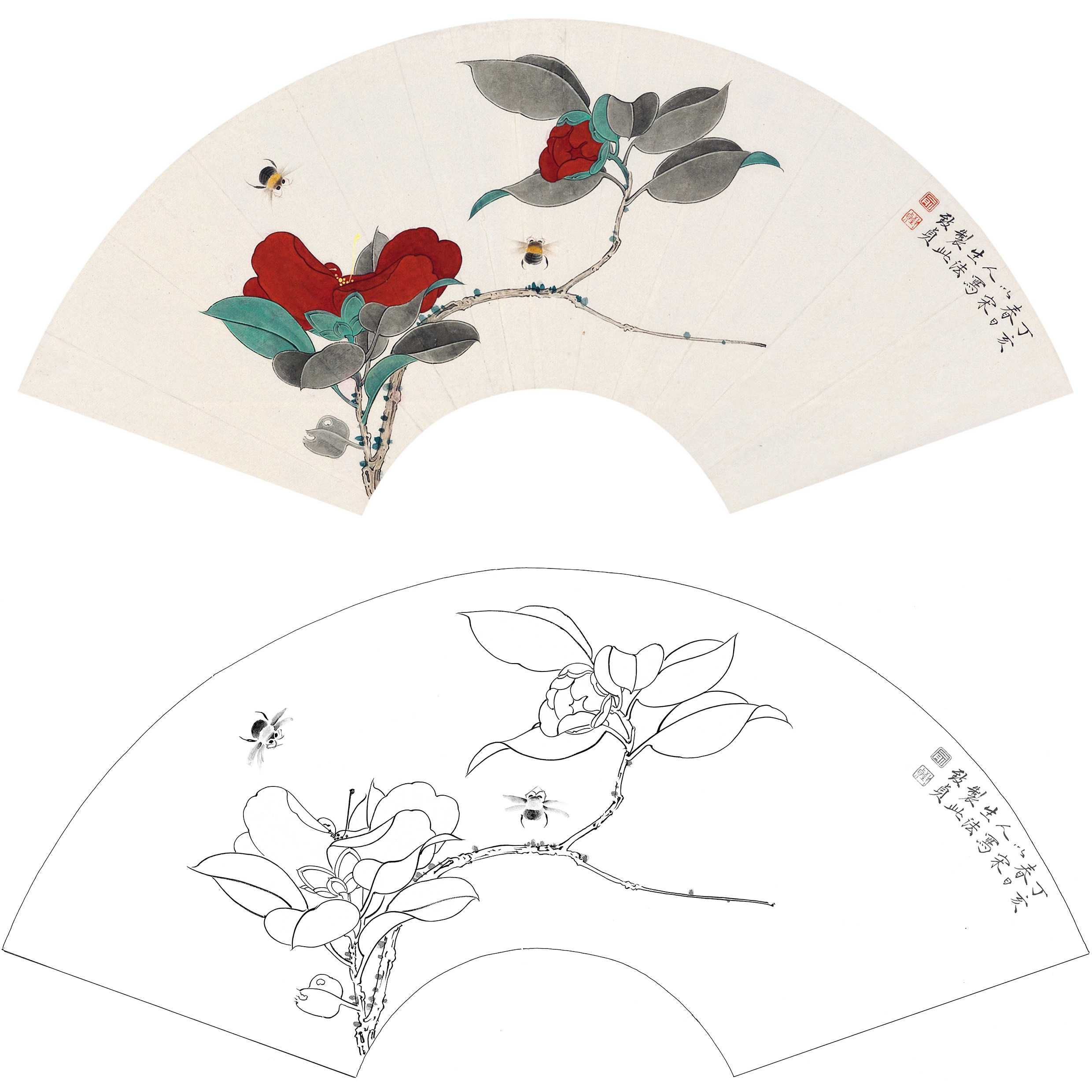 俞致贞花鸟工笔画白描底稿《花卉草虫》扇面临摹勾线高清打印稿ZZ76-淘宝Taobao | 天猫Tmall