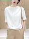 半高领白色短袖t恤女夏季2025新款时尚卫衣洋气宽松遮肚显瘦上衣