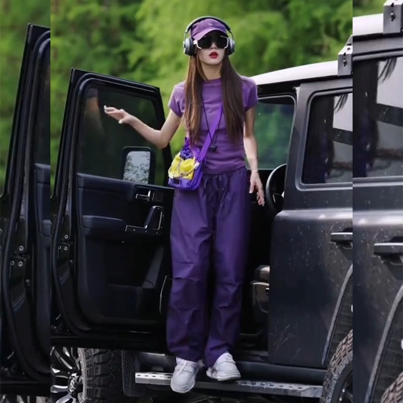 Summer Dopamine Purple Short-Sleeved Long Pants Set, Energetic Sporty Quick-Drying Outfit, 2026 Tea-Inspired Set