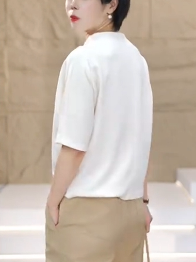 半高领白色短袖t恤女夏季2025新款时尚卫衣洋气宽松遮肚显瘦上衣