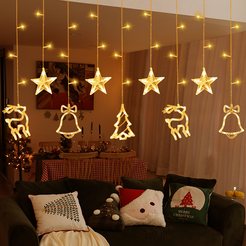 Christmas decorations Christmas scene arrangement toys dress up pendant transparent pendant pentagram curtain lights