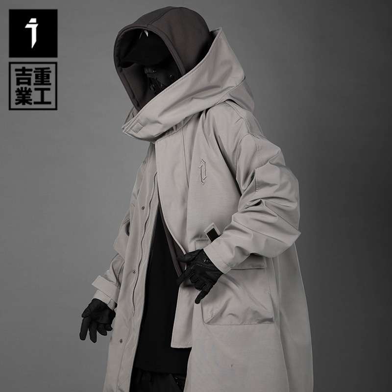 Giye Heavy work autumn winter new fake two pieces tooling splicing plus cotton wind clothes men loose and casual mid-coat wave-Taobao