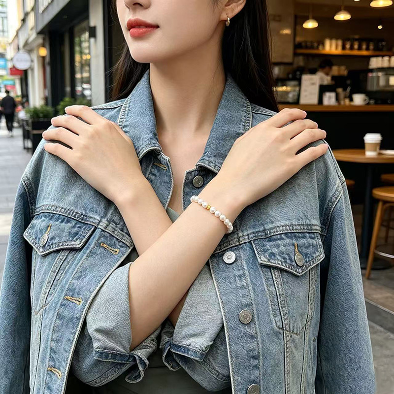 Natural Freshwater Pearl Bracelet for Women, New Style, Near-Round, Light Luxury French Style, Stackable Small Pearl String Natural Freshwater Pearl Bracelet for Women, New Style, Near-Round, Light Luxury French Style, Stackable Small Pearl String