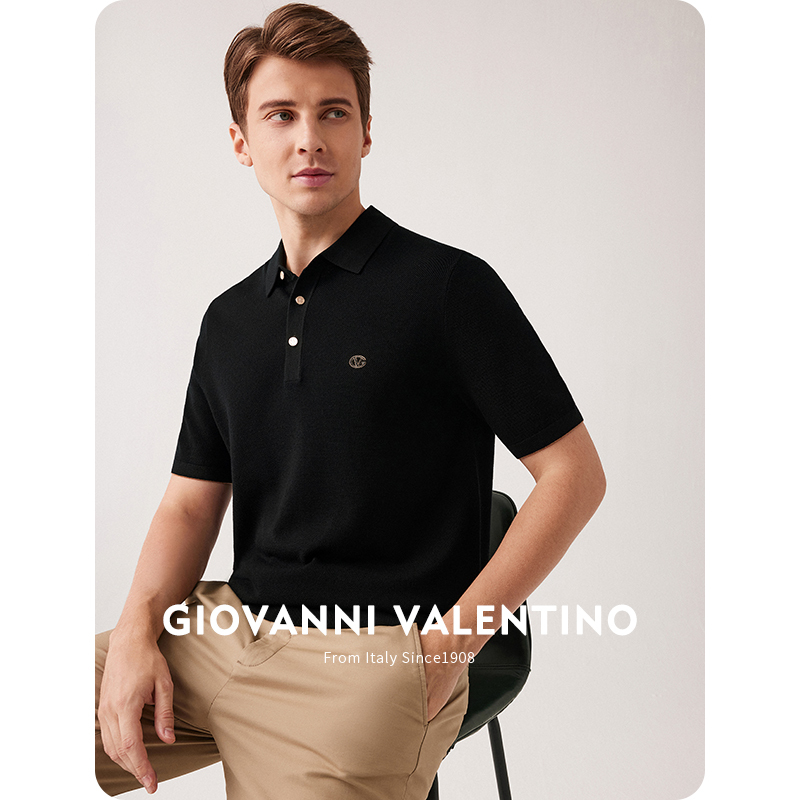 [All Wool] Giovanni Valentino Pullover Lapel Sweater Men's Spring Casual Half-Short-Sleeved Knitwear