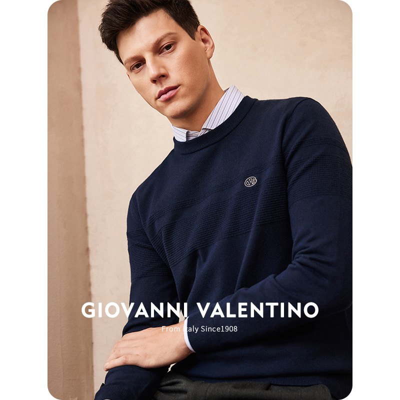 Giovanni Valentino Round Neck Pullover Sweater for Men, Autumn and Winter Casual Inner Layer Knitwear