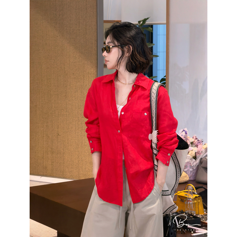 Tong Xiaobai Txb New Product on April 20Th: Red Summer Sun-Protective Shirt for Women, Lazy Style Linen Casual Shirt