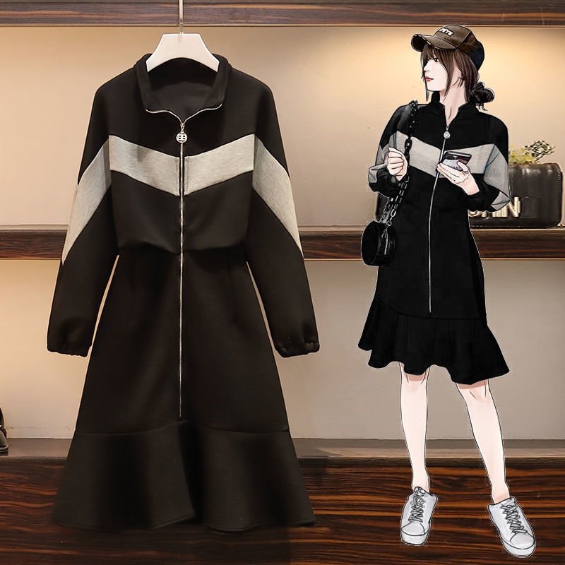 2020 women's clothing new spring and autumn large size fat mm sweatshirt dress age reduction fat sister crotch skirt is thin and foreign