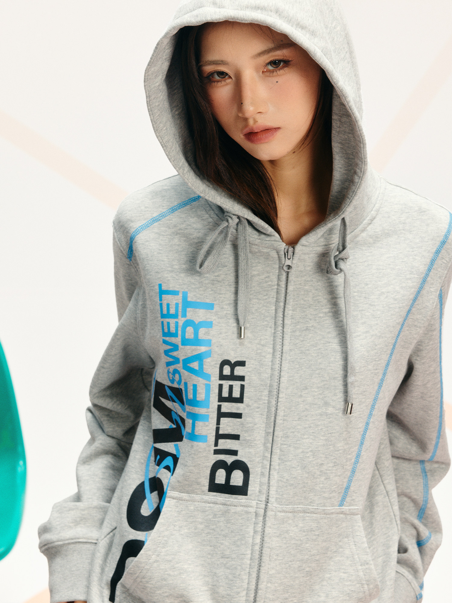 DONSMOKE Contrast Stitch Slogan Zip-Up Hoodie
