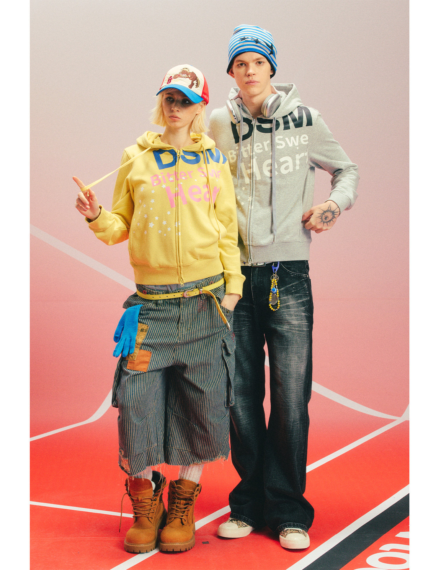 DONSMOKE Star Letter Print Yellow Hoodie