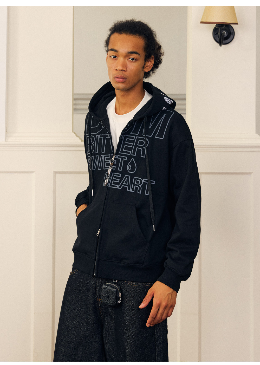 DONSMOKE Hooded Zip-Up Drop-Shoulder Sweatshirt