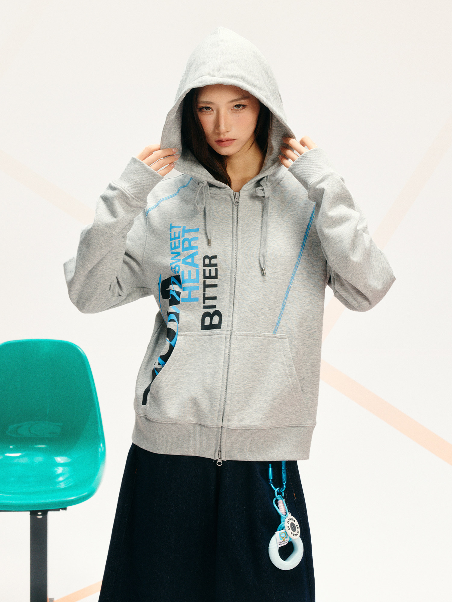 DONSMOKE Contrast Stitch Slogan Zip-Up Hoodie