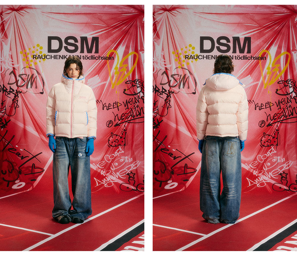 DONSMOKE 180g Shell-Stitch Embroidered Down Pink Hooded Puffer Jacket
