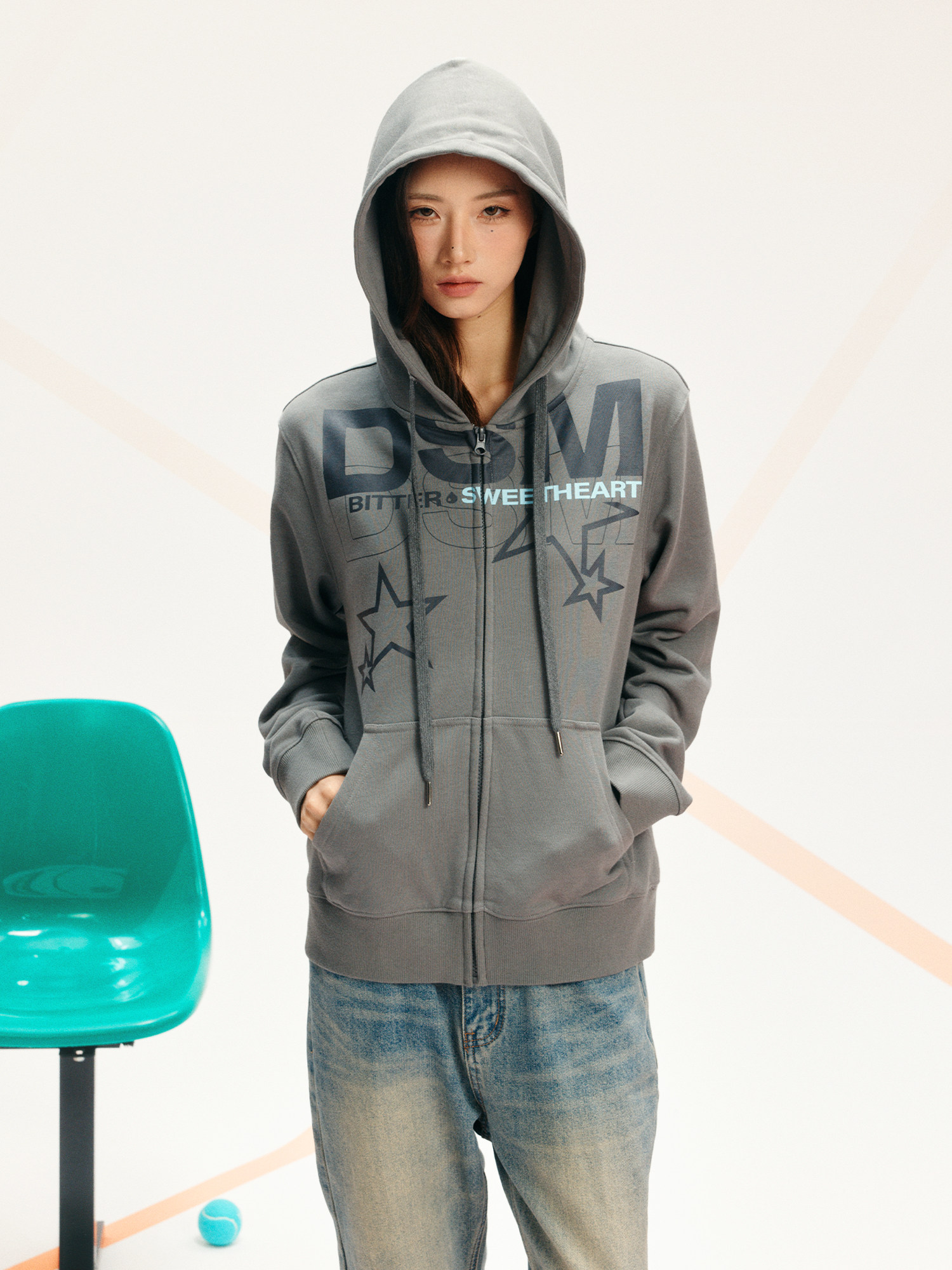 DONSMOKE Zip-Up Hooded Sweatshirt
