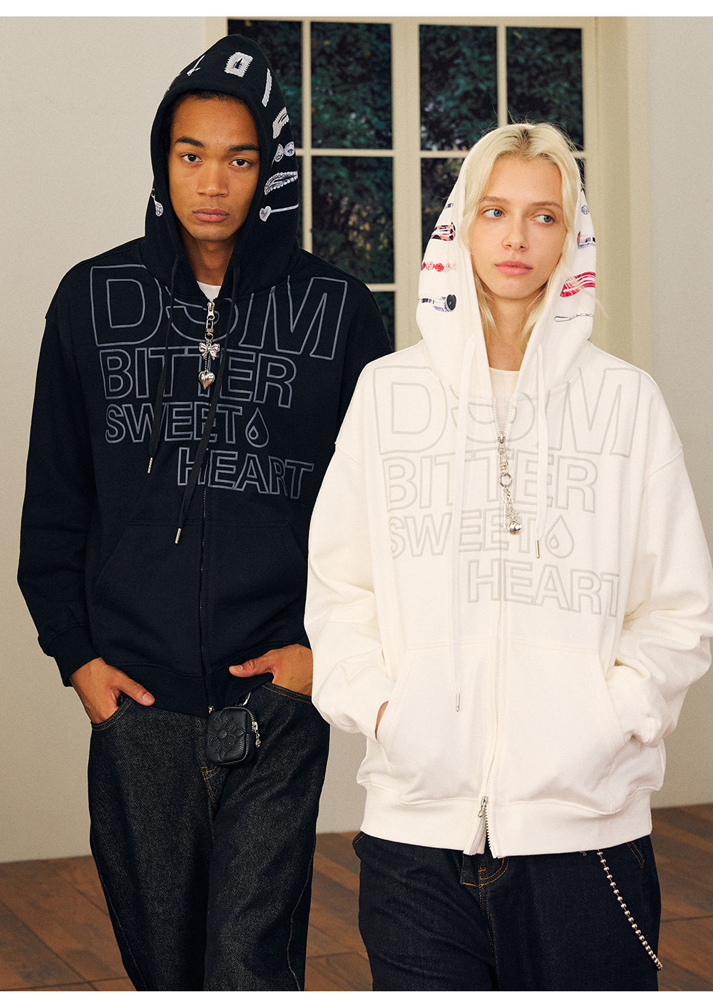 DONSMOKE Hooded Zip-Up Drop-Shoulder Sweatshirt