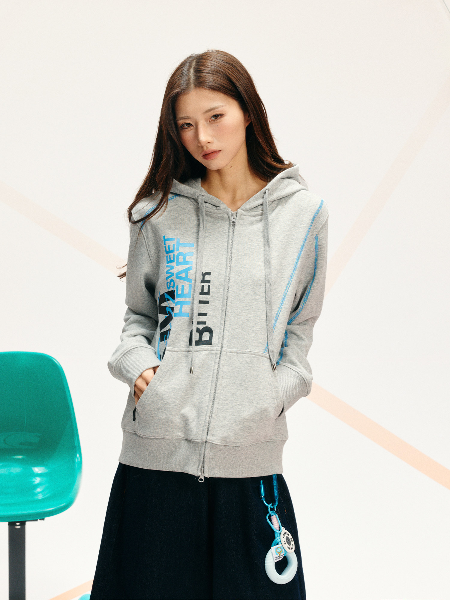 DONSMOKE Contrast Stitch Slogan Zip-Up Hoodie
