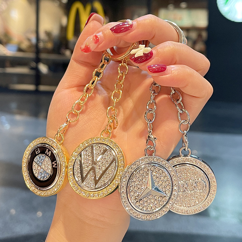 Women's Keychain, High-End Key Chain, Men's Diamond-Encrusted Car Logo Pendant, Bmw, Mercedes-Benz, Audi, Volkswagen Car Pendant