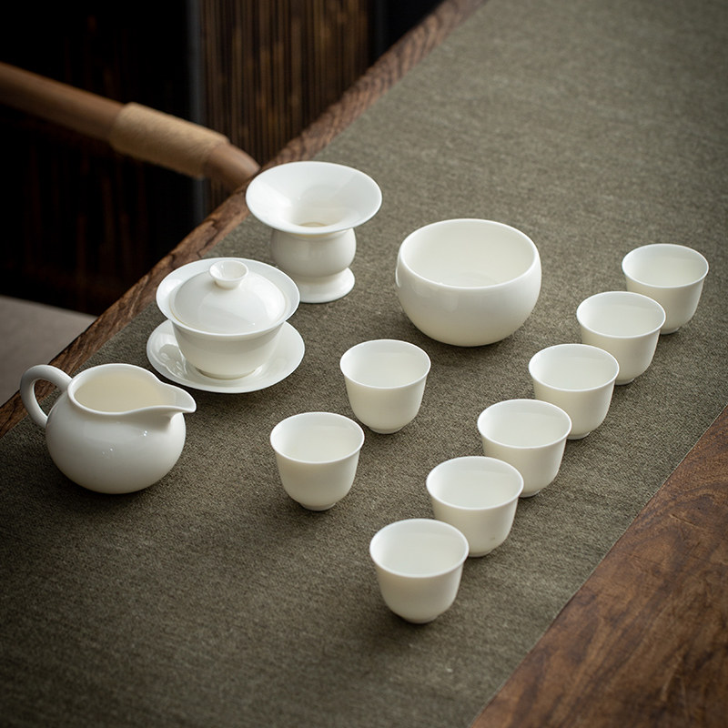 Yukongfu tea set household living room simple tea cup office cup guests white porcelain cup giving gift