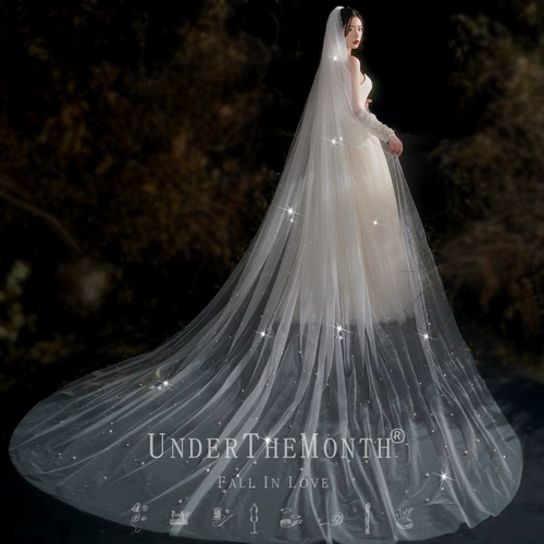 月下相恋 Главное свадебное платье невесты с длинной ниспадающей фатой, реквизит для фотографий интернет-знаменитостей в стиле суперфеи, фата и аксессуары для волос.