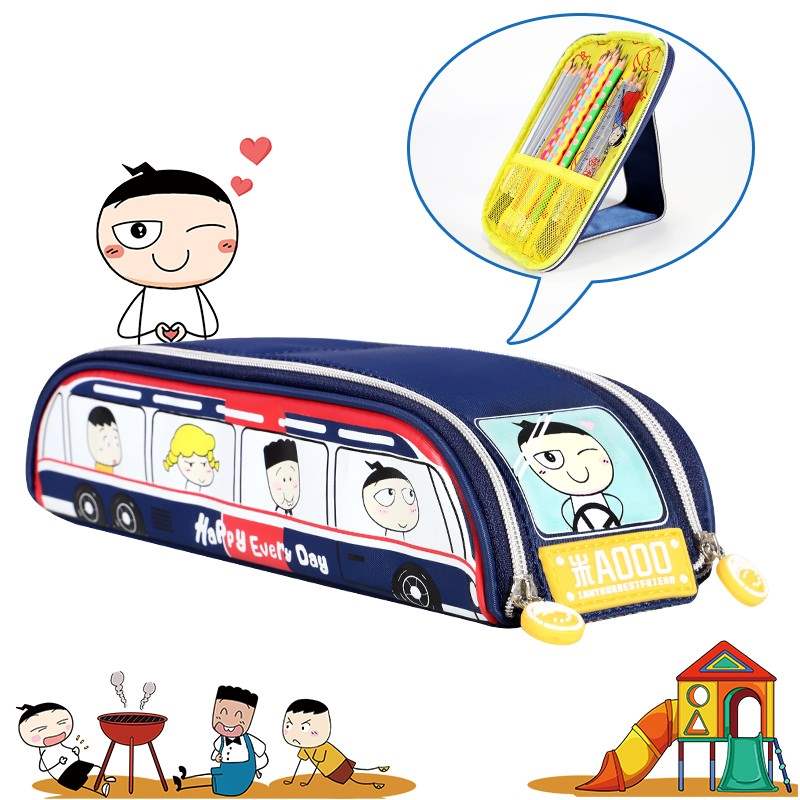 Mi Xiaoquan 2020 New Time Bus Large-capacity Pen Holder Pen Case Two-in-one Primary School Student Pen Case Pencil Case