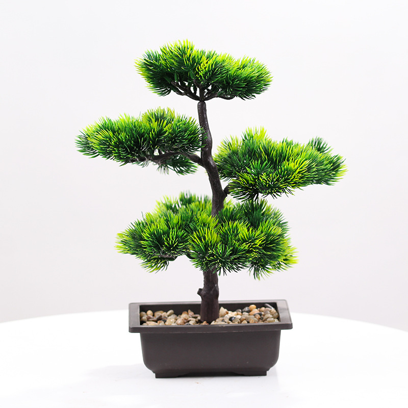 Manufacturer of Artificial Welcoming Pine Tree Potted Ornaments, Large and Medium-Sized Artificial Pine Tree Bonsai, Green Plant Decorations