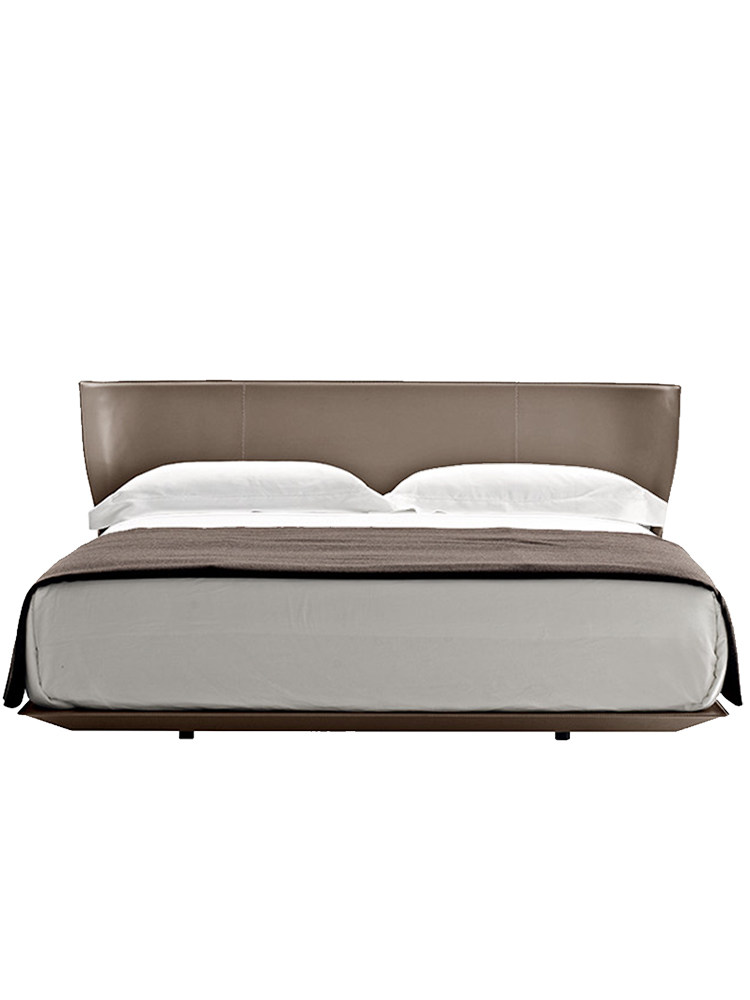 Italian minimalist bed Light luxury saddle leather villa high-end master bedroom large bed High-end fashion model room 1 8m double bed
