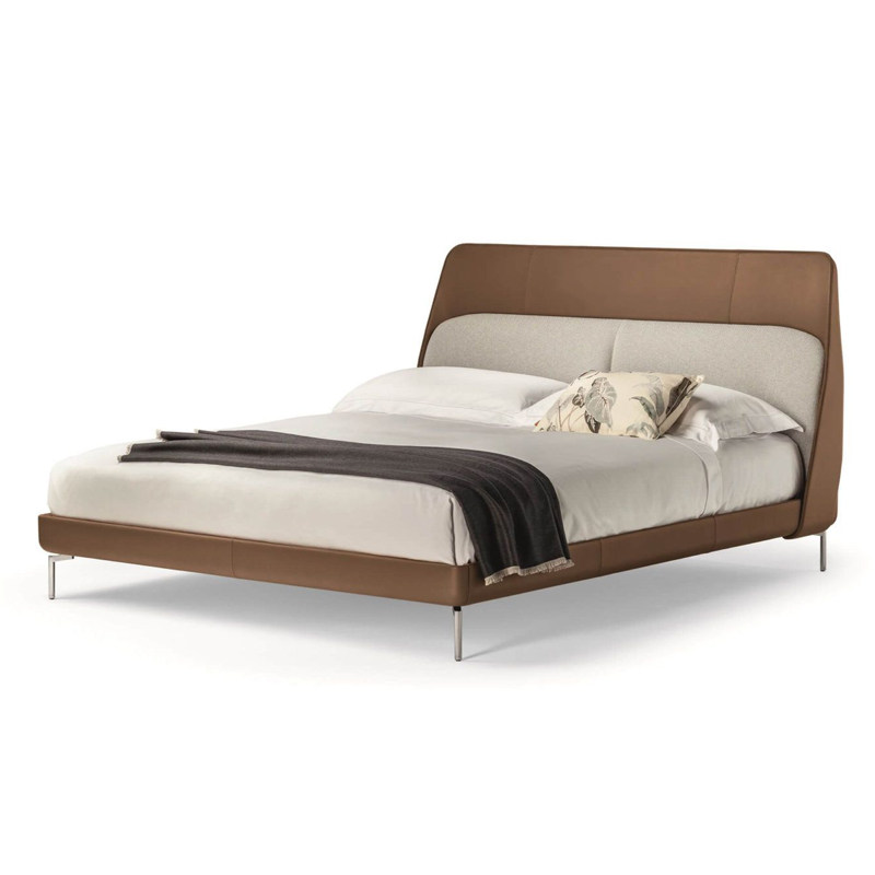 Italian light luxury leather bed fur cloth combined with master bed fashion atmosphere simple double bed leather bed 1 8 m
