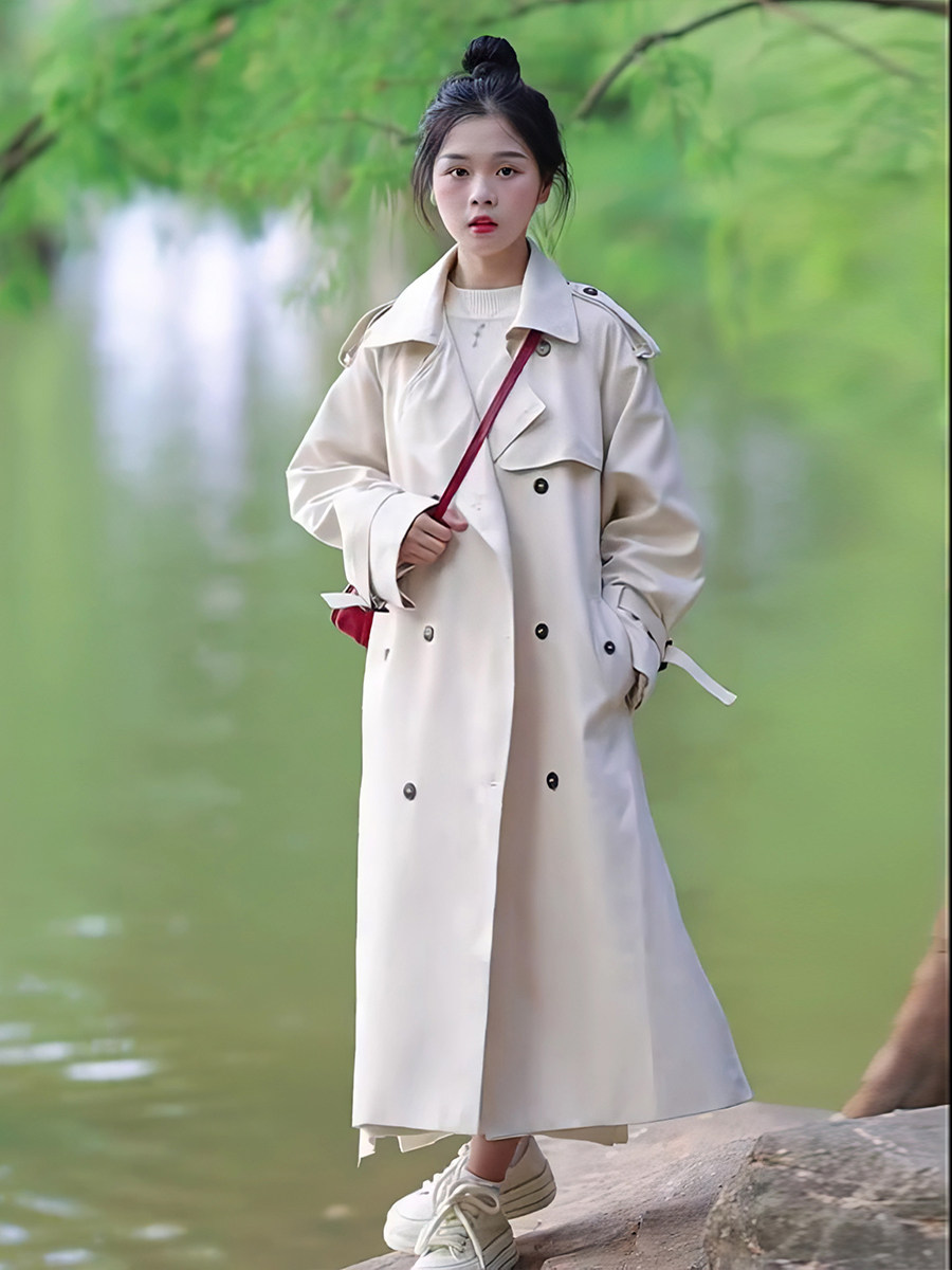 Spring Autumn Season New Style Temperament Fried Street Inglent Wind Over Knee Polo Collar Polo Collar Long Sleeve Windsuit Woman Loose 100 Hitch Coat-Taobao