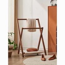 Solid wood living room clothes hanger household folding movable coat rack bedroom floor-standing balcony clothes hanger storage