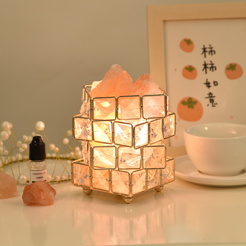 Small night light crystal salt lamp atmosphere feeling ins girl heart table lamp bedroom sleep bedside lamp soft light Rubik's cube mood