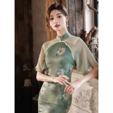 Зеленое демисезонное ретро легкое элитное ципао, коллекция 2023, светлый стиль, подходит для подростков