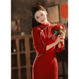 Красное ципао, летнее вечернее платье, легкое свадебное платье, китайский стиль, подходит для подростков