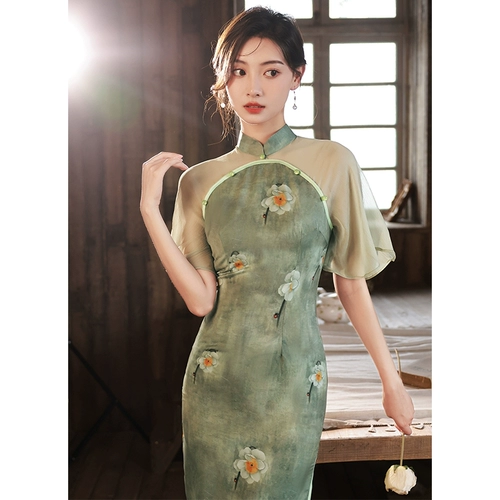 Зеленое демисезонное ретро легкое элитное ципао, коллекция 2023, светлый стиль, подходит для подростков