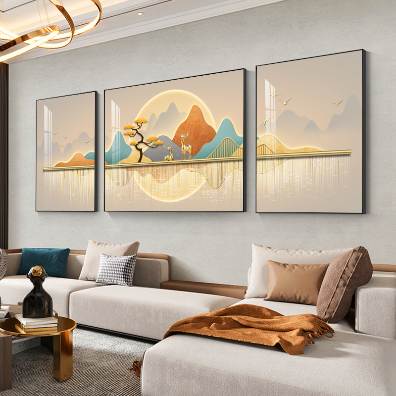 Foru Light Extravagant Living Room Decoration Painting Modern Minimalist Sofa Background Wall Hung Painting New Landscape Wall Painting Triptych Mural Painting