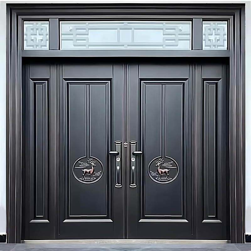 Zinc Alloy House Door Double Door Cast Aluminum Foyer House Rural Self-Built House Entry Door Four-Open Living Room Entrance Door
